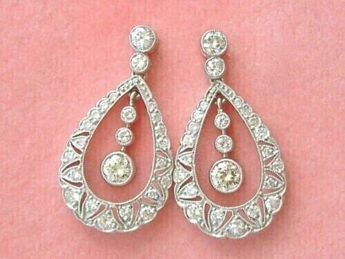 Art Deco Style Lab Created Diamond Drop Dangle 14K White Gold Finish Earrings