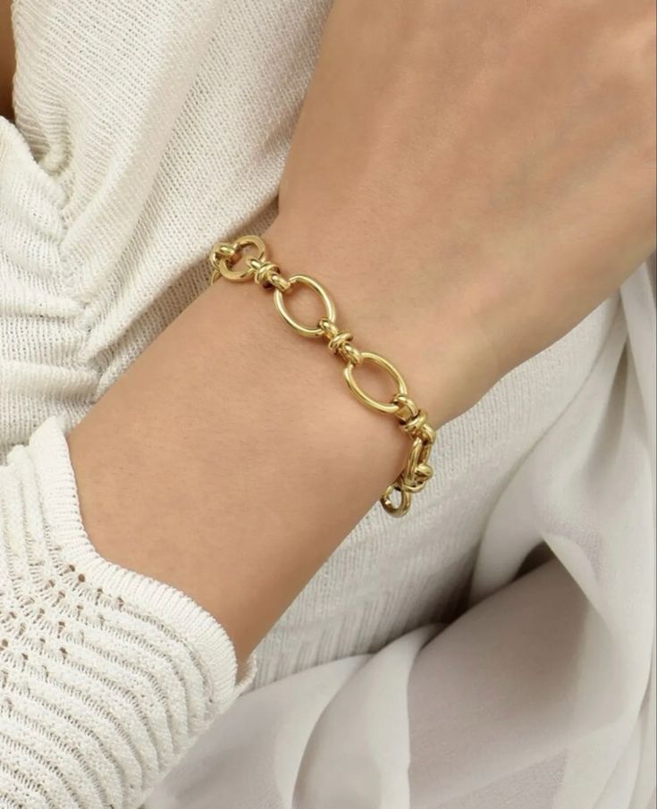 Bracelet Femme Chaine Doré Or Jaune Acier Inoxydable Bijoux Mode Chaînette Métal