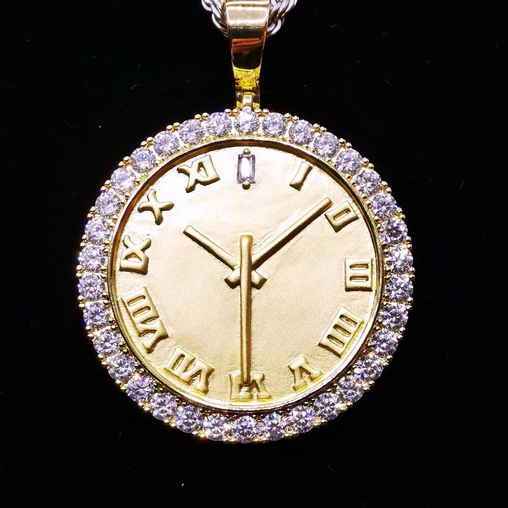 D Brilliant Moissanite 14K Yellow Gold Over Customized Watch Pendant 2.5