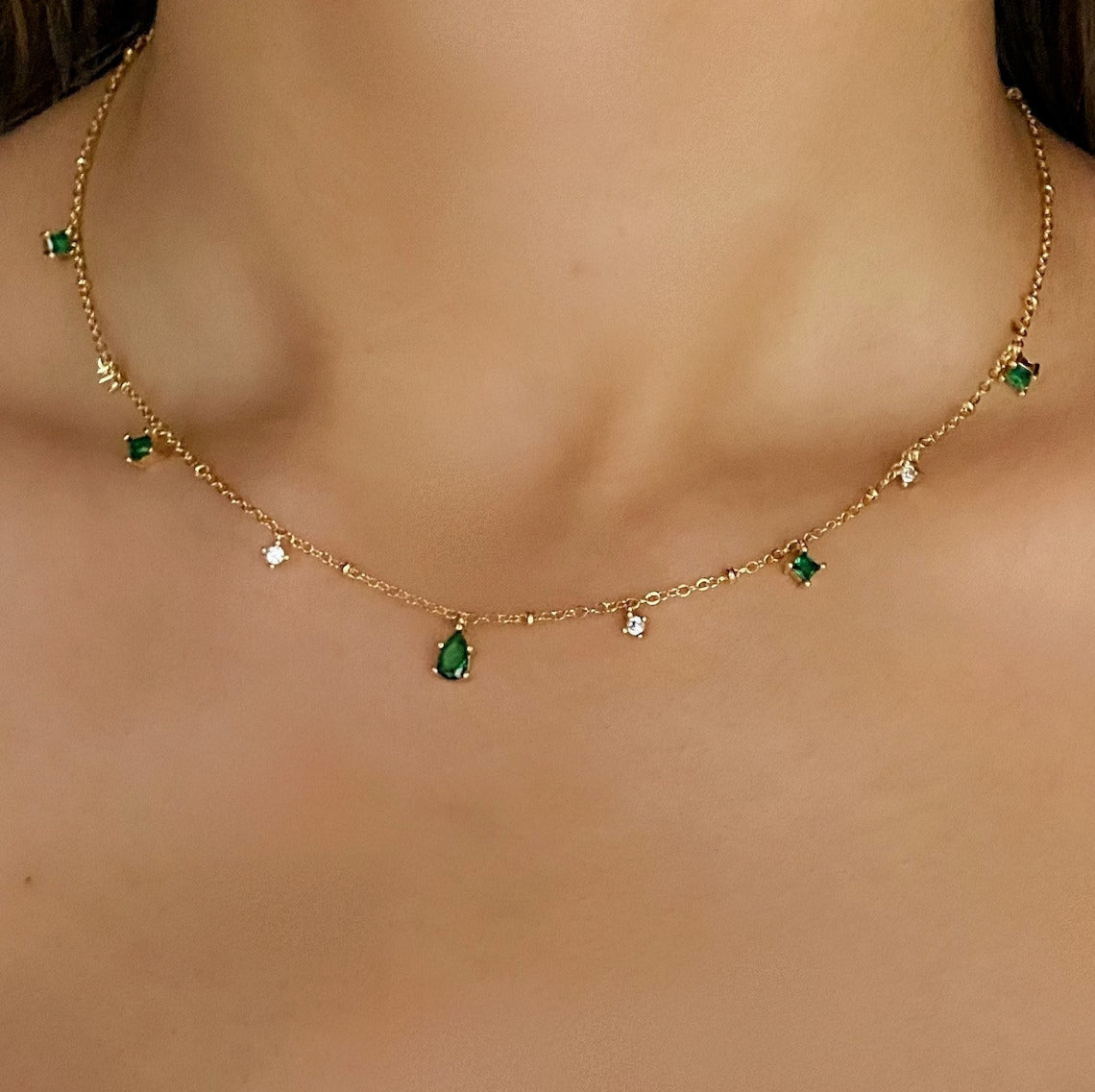 Lab Created Emerald 2.0Ct Pear Cut Women's Charm Necklace 14K Yellow Gold Plated