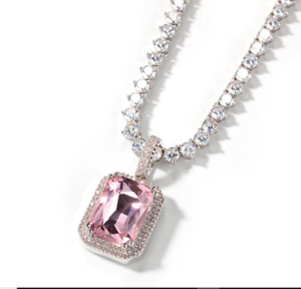 Lab Created Sapphire 15 Ct Emerald Cut Tennis Necklace 14K White Gold Finish