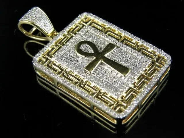 Men's 14K Yellow Gold Plated 3.00Ct Lab Created Diamond Egyptian Ankh Cross Pendant