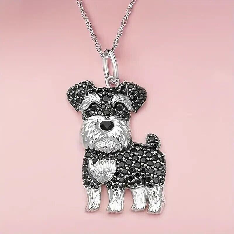 Pet Dog Pendant 14K White Gold Plated 1.5Ct Round Cut Lab Black Diamond