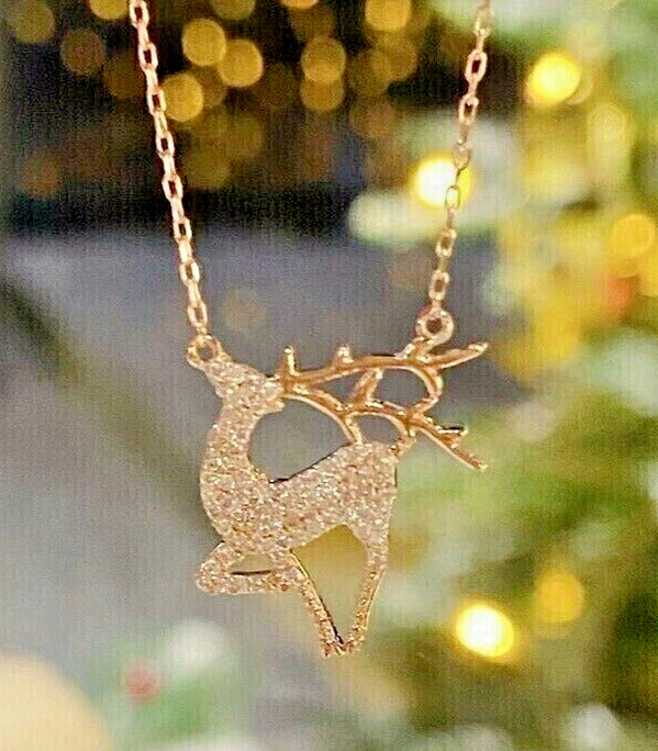 Reindeer Necklace 2.00Ct Round Cut Lab Created Diamond 14K Yellow Gold Plated