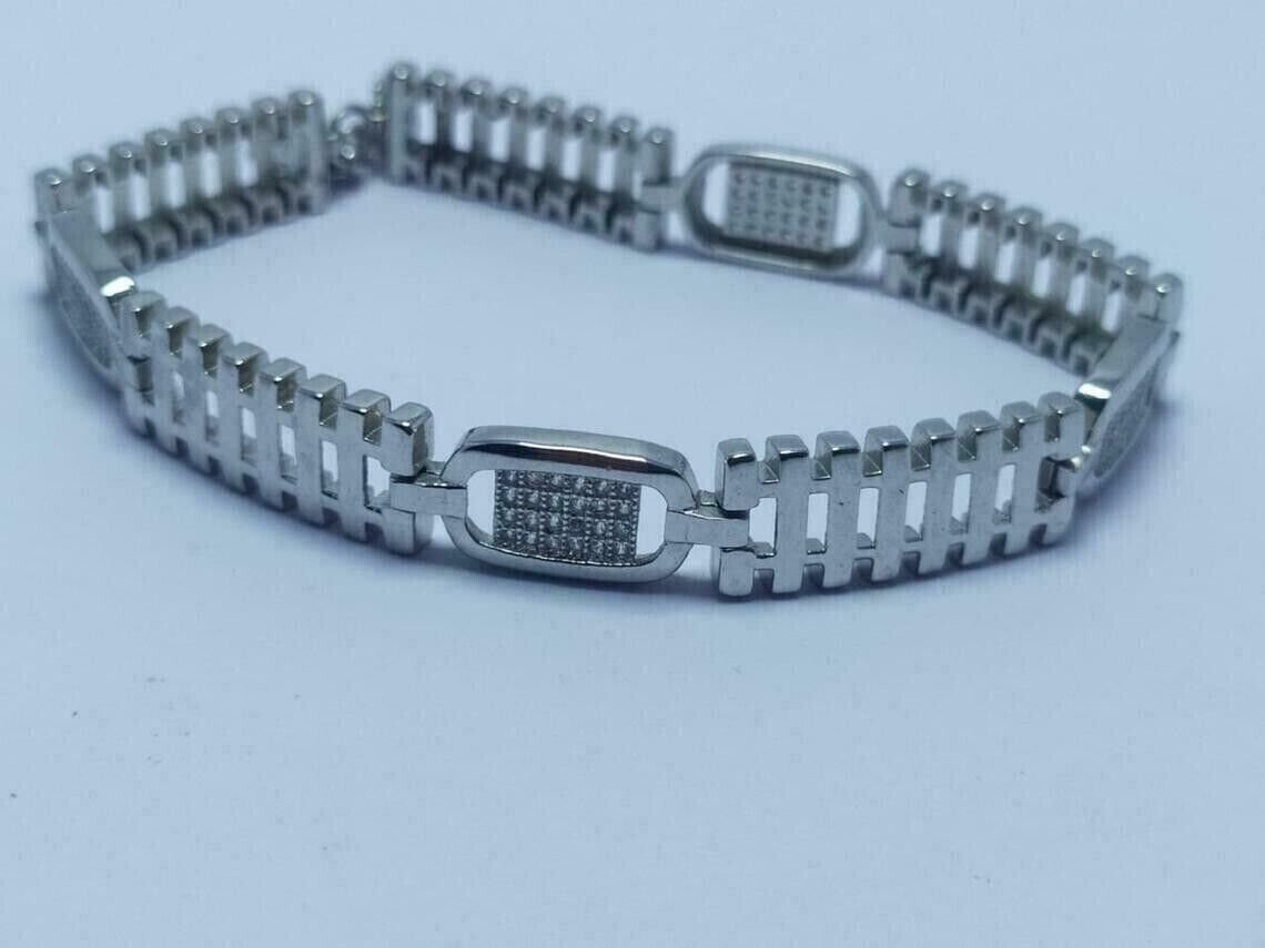 Round Cut Diamond Cuban Link Men's Bracelet 14k White Gold Plated