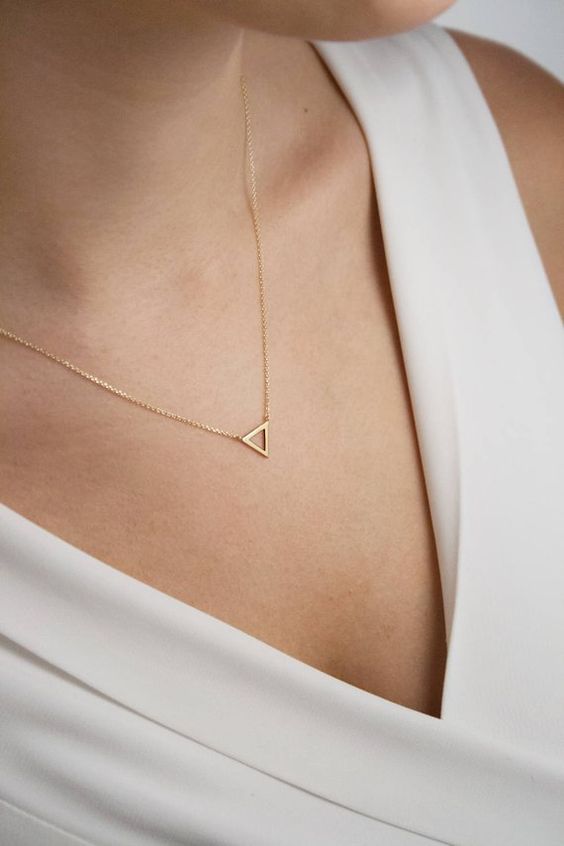 Tiny Triangle Charm, 9K 14K 18K Gold Necklace, Yellow White or Rose Solid Gold, Water Element Symbol Pendant, Geometric Dainty Gift for Her