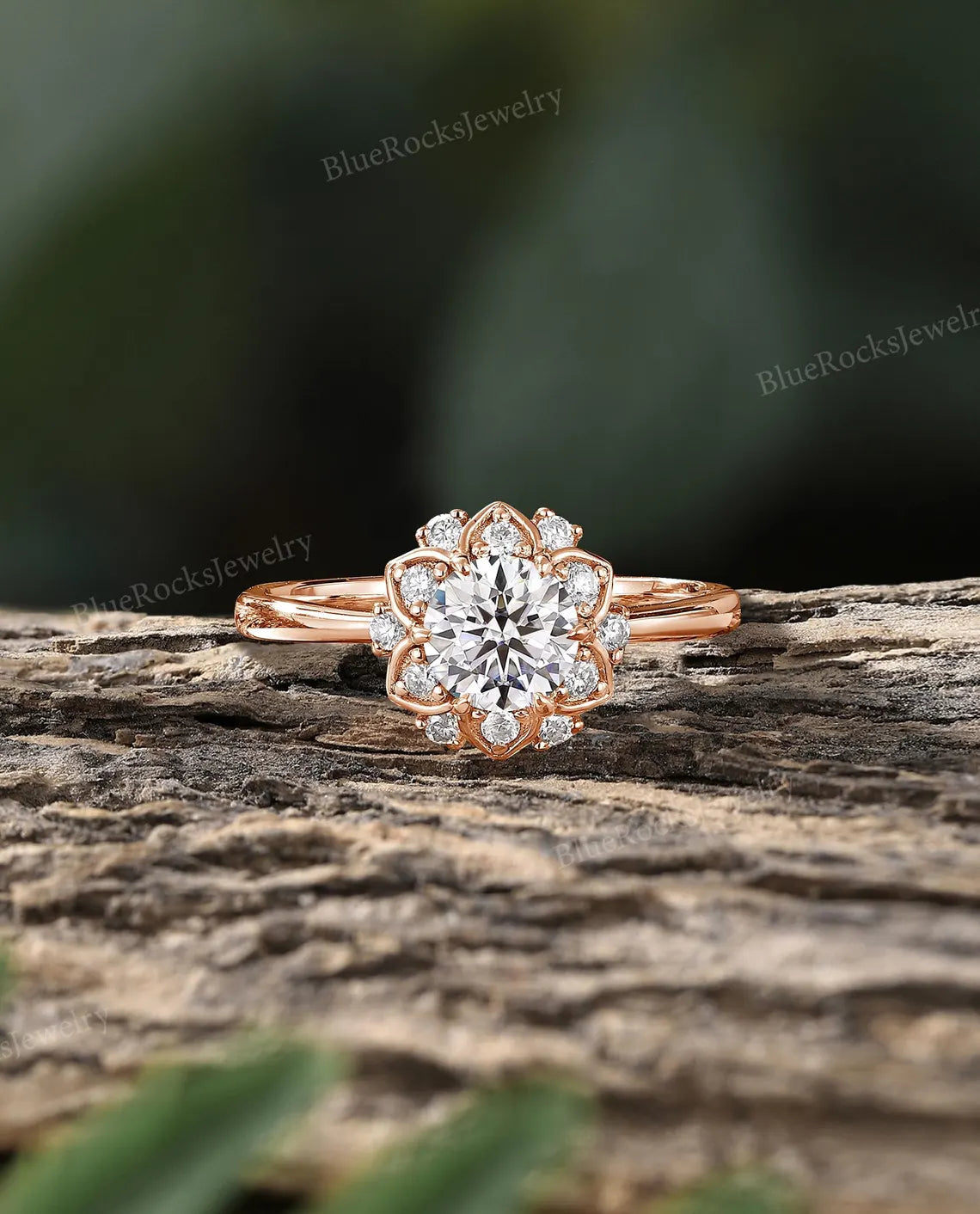 Antique Floral Moissanite Engagement Ring,White Gold Round Shape CZ Halo Bridal Ring,Vintage Wedding Band,Women Custom Handmade Promise Ring