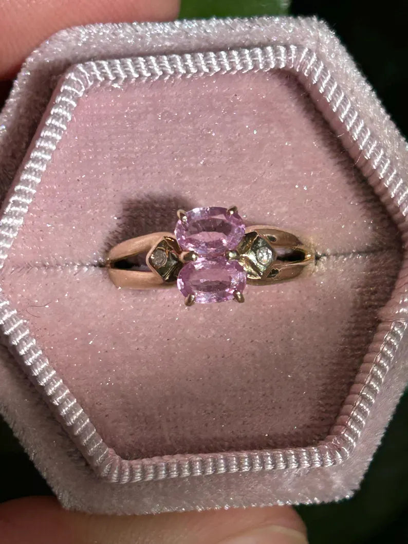 14k Solid Yellow Gold pink sapphire ring with diamonds size 6.25 - Fine Quality Jewelry Estate Engagement Birthday Mother’s Gift