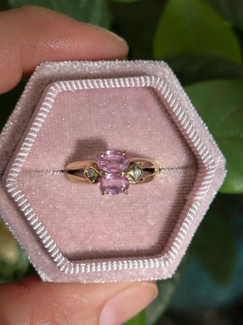 14k Solid Yellow Gold pink sapphire ring with diamonds size 6.25 - Fine Quality Jewelry Estate Engagement Birthday Mother’s Gift