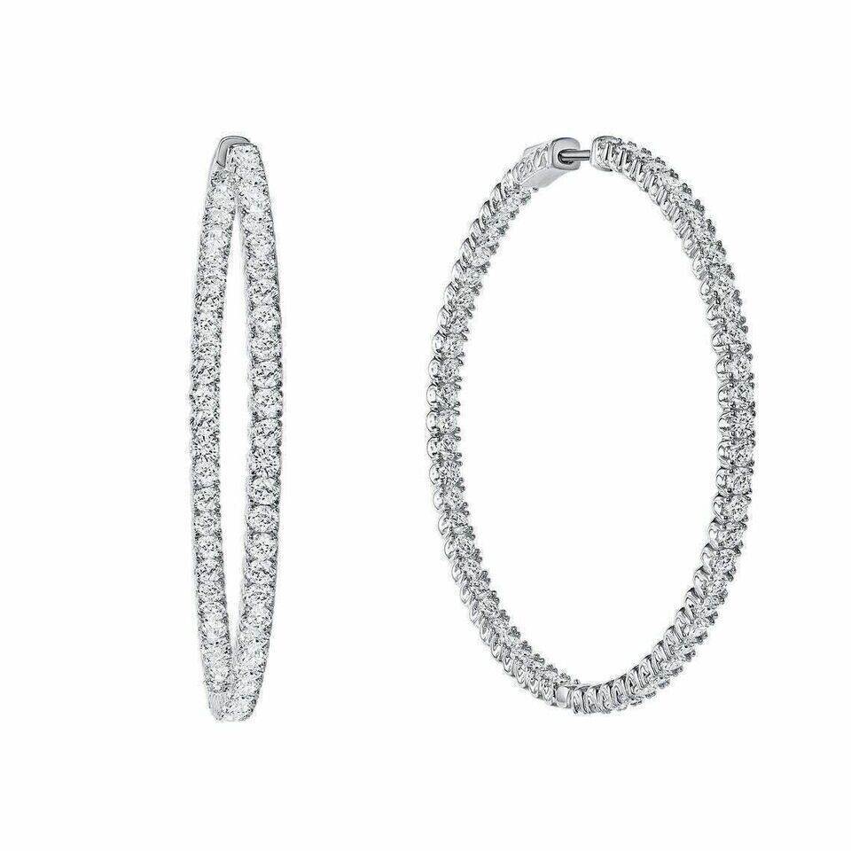 14K White Gold Plated 3CT Round Lab-Created Diamond Large Women's Hoop Earrings