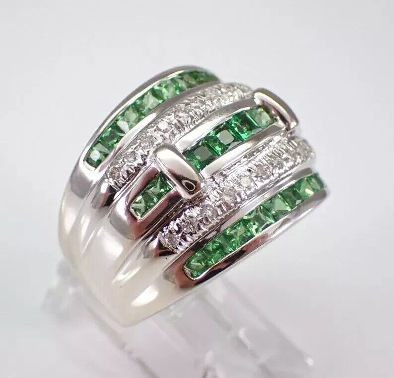 NEW 2.0Ct Princess Cut Lab-Created Emerald Cocktail Wedding Ring 14K White Gold Plated