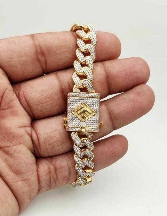 8.00Ct Round Cut Diamond 14K Yellow Gold Plated Men Cuban Link Bracelet