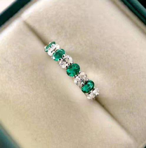 2.15 Ct Oval Emerald Half Eternity Wedding Ring 14k White Gold Plated