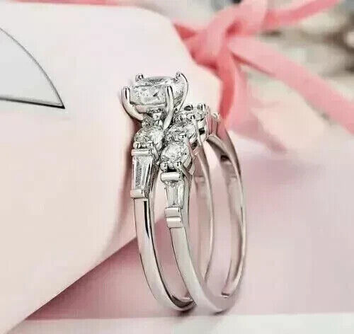 Women's Bridal Set Ring 14k White Gold Plated 3Ct Round Cut Lab-Created Diamond