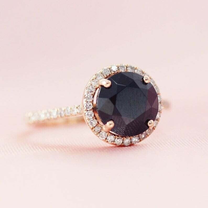 3.00Ct Round Cut Lab Black Diamond Halo Engagement Ring 14K Rose Gold Over