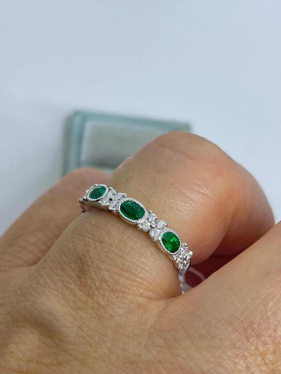 1.50Ct Oval Cut Lab Emerald Eternity Wedding Band 14K White Gold Plated