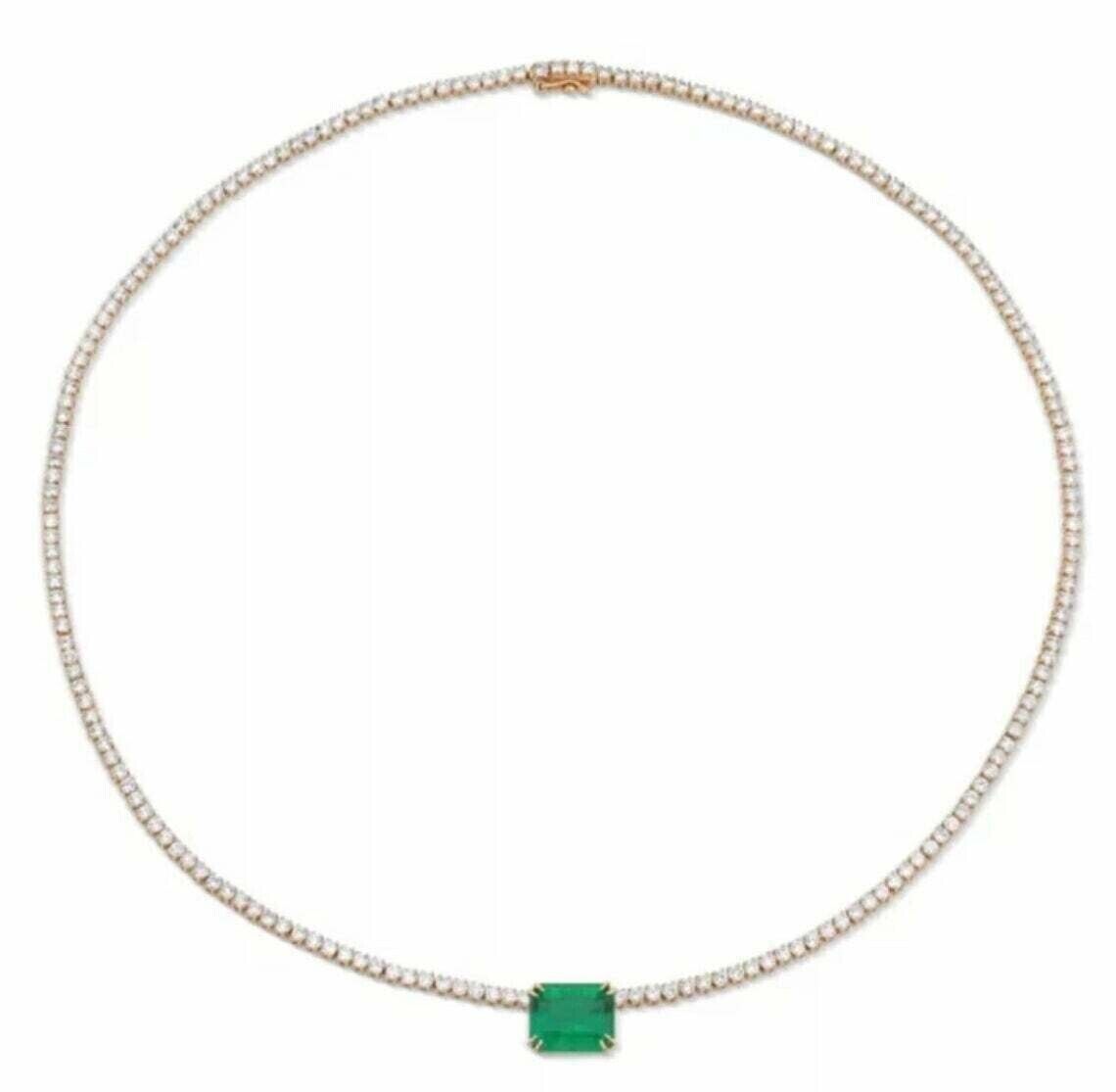 6.00Ct Lab-Created Emerald & Diamond Tennis Choker Necklace 14K White Gold Plated