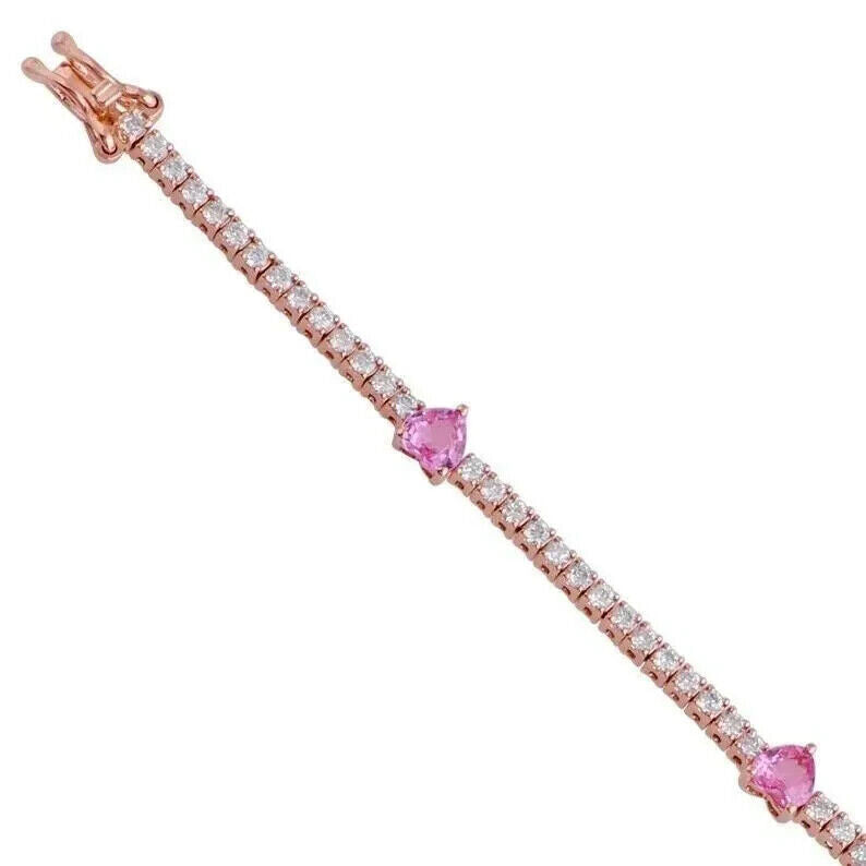 9.00Ct Heart Cut Lab Created Sapphire Women Tennis Bracelet 14K Rose Gold Finish