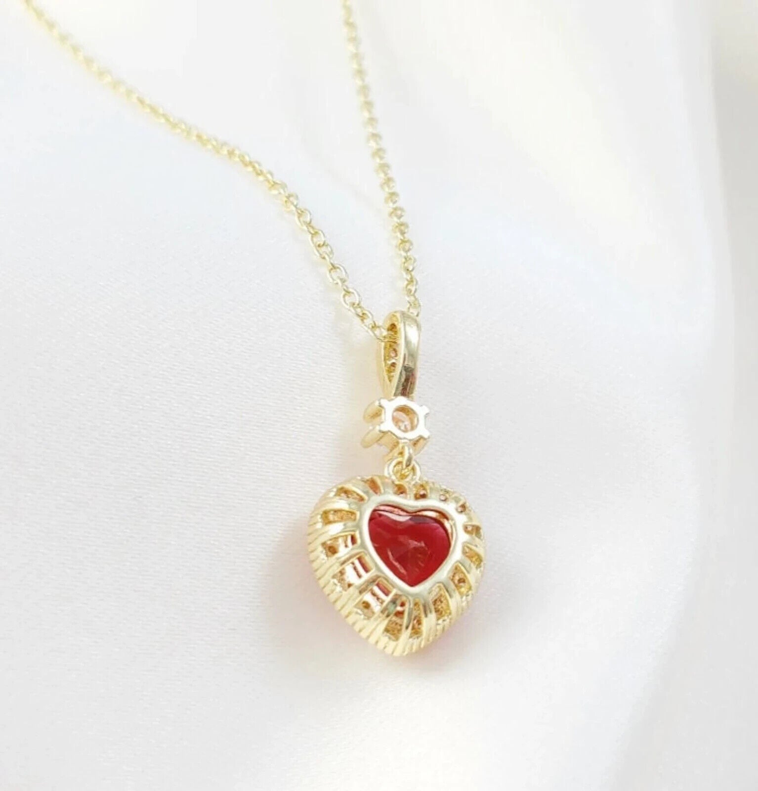 2.00Ct Heart Cut Lab Red Ruby Heart Shape Pendent in 14K Yellow Gold Plated