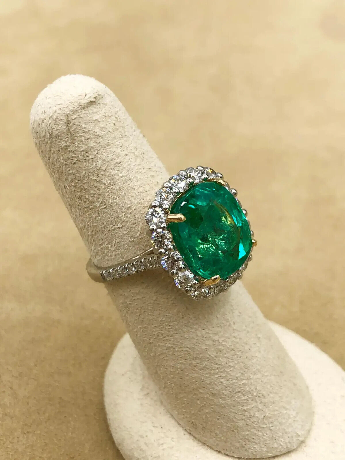 5.10 Ct Art Deco Emerald & Lab-Created Diamond Engagement 14K White Gold FN Ring