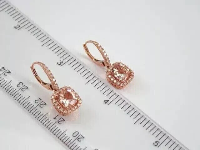 NEW 4Ct Cushion Cut Lab-Created Morganite DropDangle Earring's 14K Rose Gold Plated