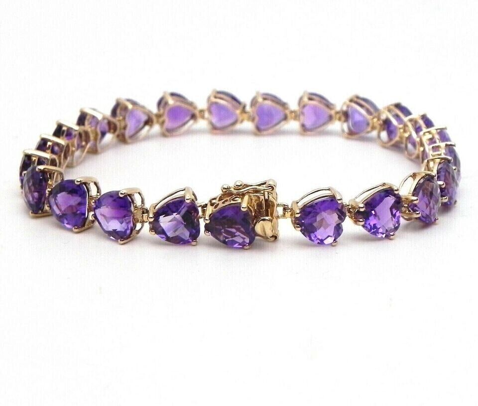 6.0CT Heart Lab-Created Amethyst Diamond Tennis Bracelet 14K Yellow Gold Plated