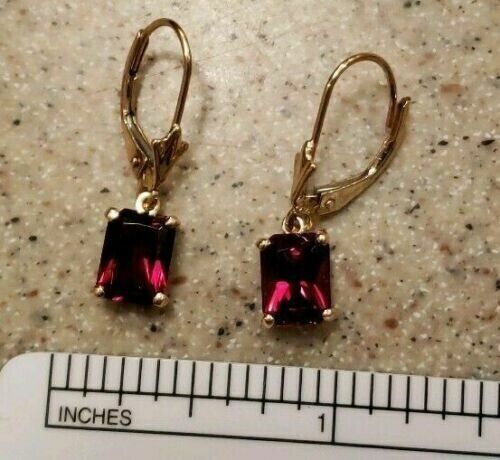 NEW 2.0Ct Emerald Cut Lab Created Red Ruby Drop Dangle Earrings 14K Yellow Gold Plated