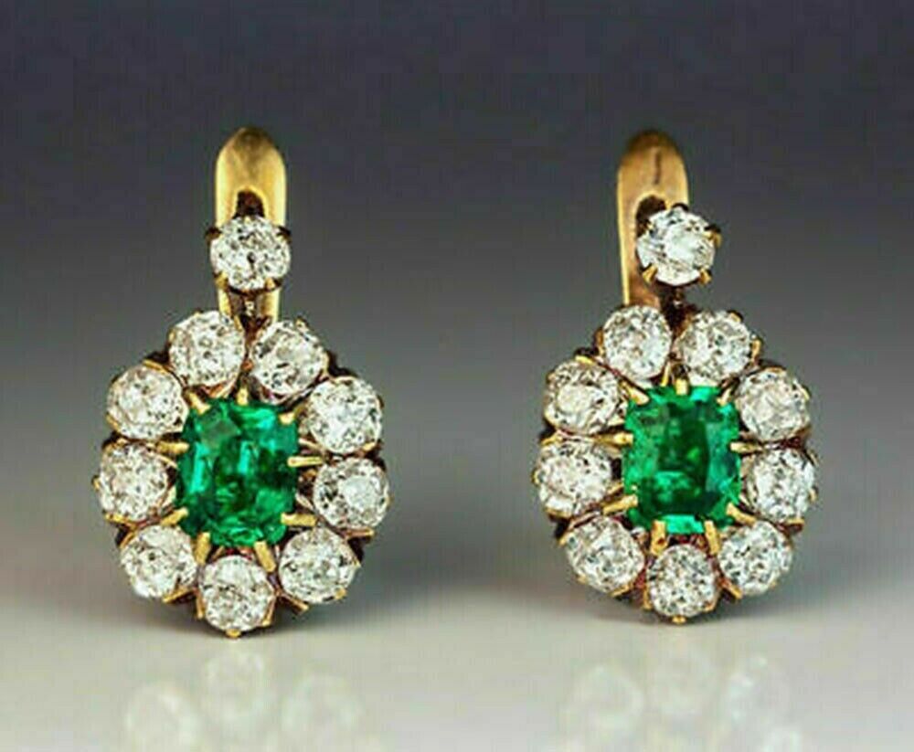 NEW 4Ct Oval Cut Simulated Emerald Diamond Women Hoop Earring 14K Yellow Gold Plated