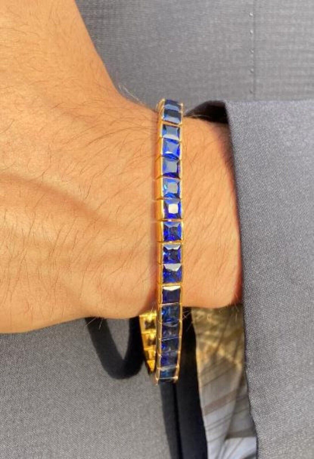 Men's 5MM Lab-Created Sapphire Channel Tennis Bracelet in Solid 14K Gold Over 8