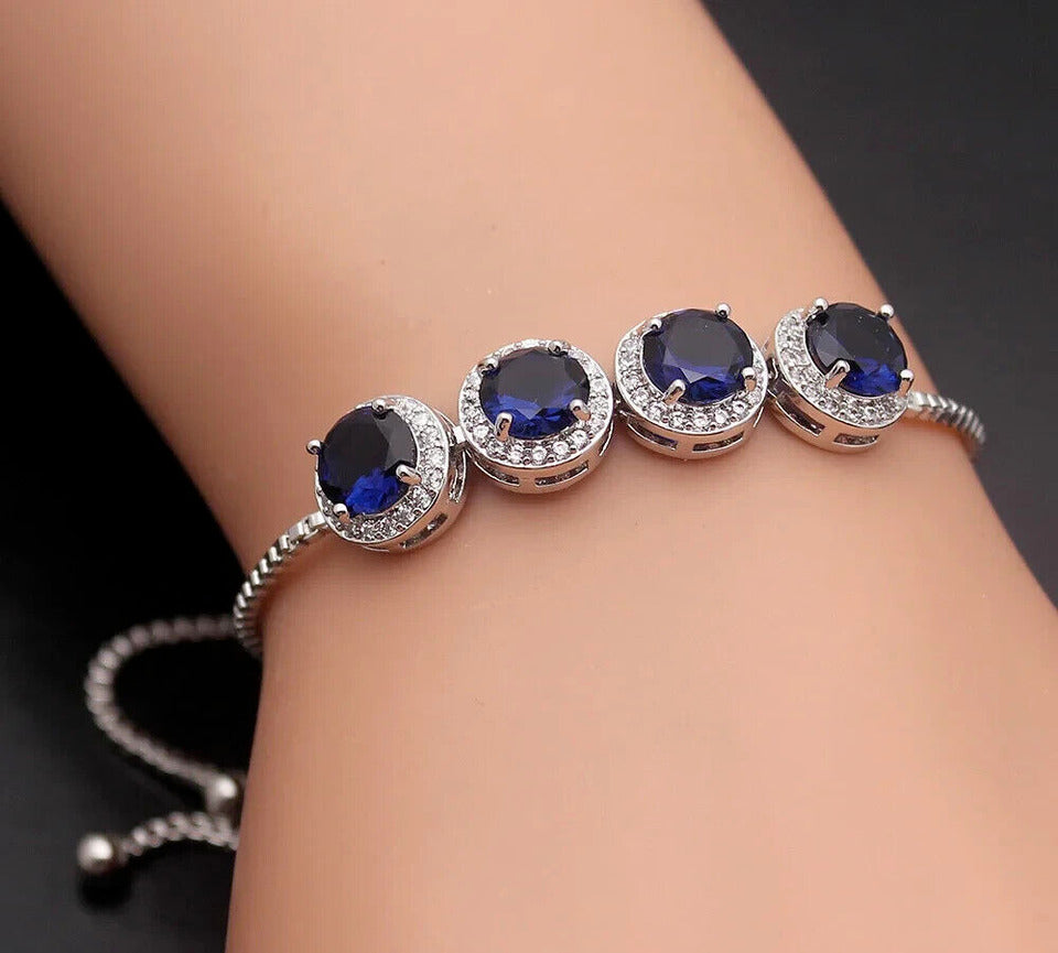 6.00Ct Round Cut Lab Created Sapphire Women's Tennis Bracelet 14K White Gold Plated