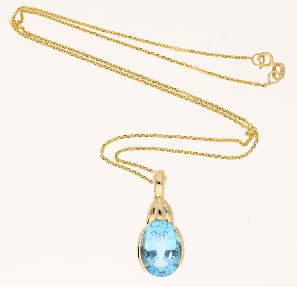 2.00CT Oval Cut Blue Topaz Lab Beauty Pendent 14k Yellow Gold Plated