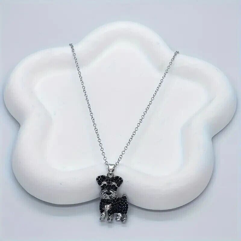 Pet Dog Pendant 14K White Gold Plated 1.5Ct Round Cut Lab Black Diamond