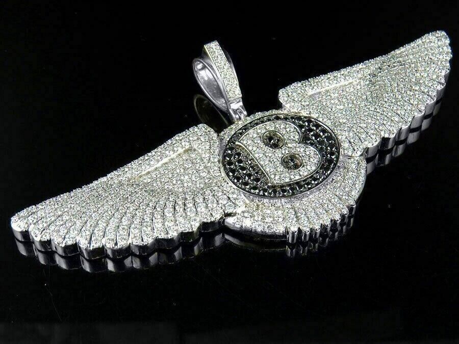 NEW 3.00Ct Round Cut Diamond Flying Bentley B Pendant 14K White Gold Plated