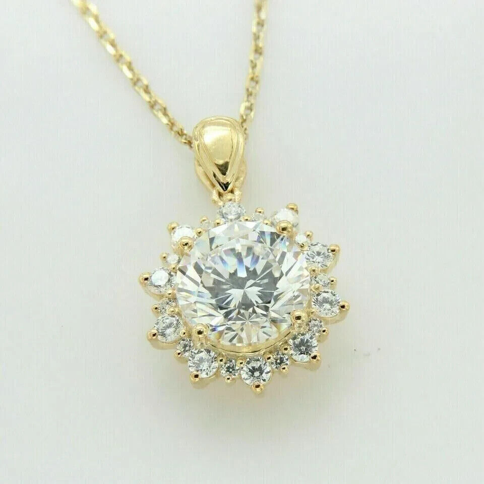 14K Yellow Gold Plated 2Ct Round Cut Diamond Lab Women's Flower Pendant