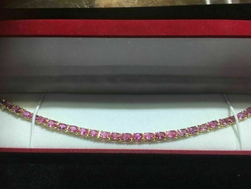 16Ct Oval Cut Lab-Created Pink Diamond Tennis Bracelet 14K Yellow Gold Plated