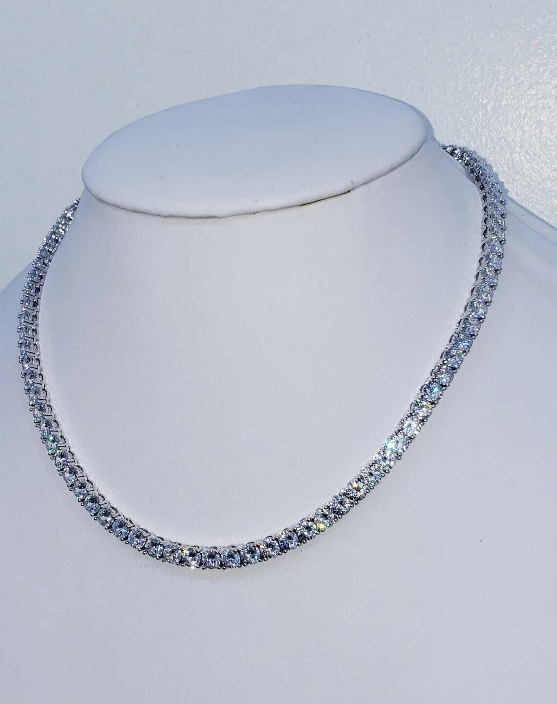 3.5MM 18Ct Round Lab Created Diamond Tennis Necklace 14K White Gold Plated 18in