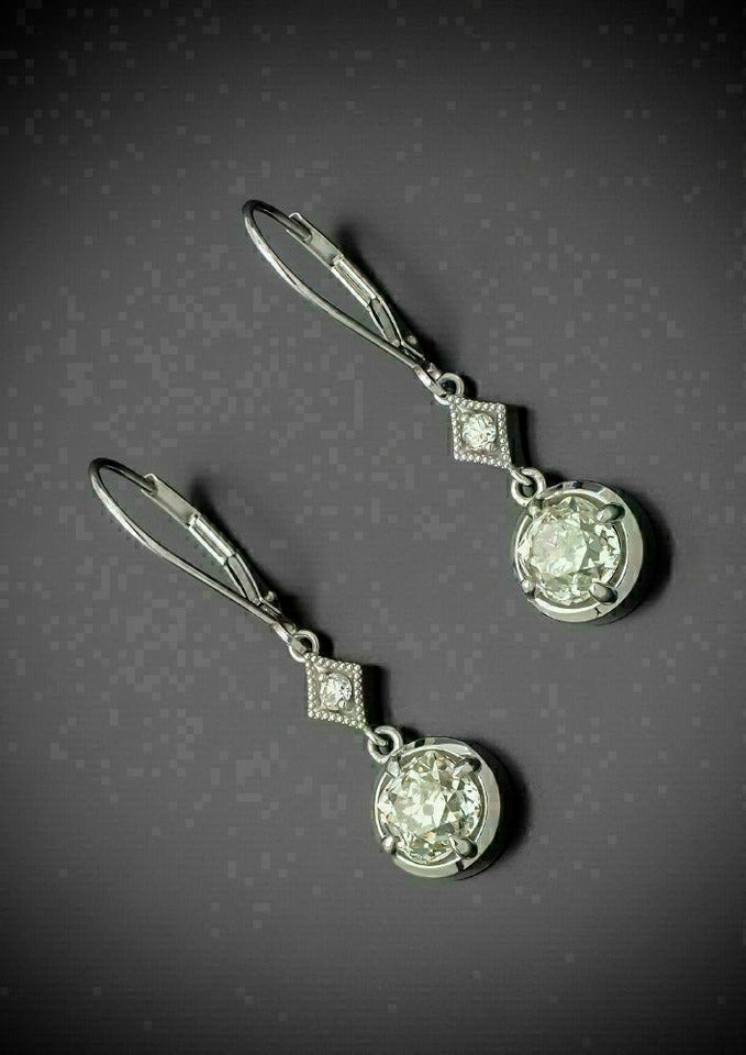 Art Deco Style 2.5 CT Diamond Engagement 14k White Gold FN Drop Dangle Earrings