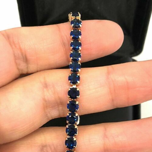 Tennis Lab-Created Bracelet 8.0Ct Round Cut Blue Sapphire 14k Yellow Gold Plated