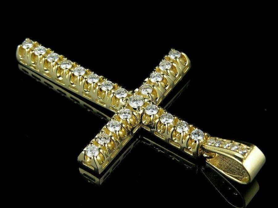 2.00 Ct Round Cut Lab-Created Diamond Cross Shape Pendant 14k Yellow Gold Plated