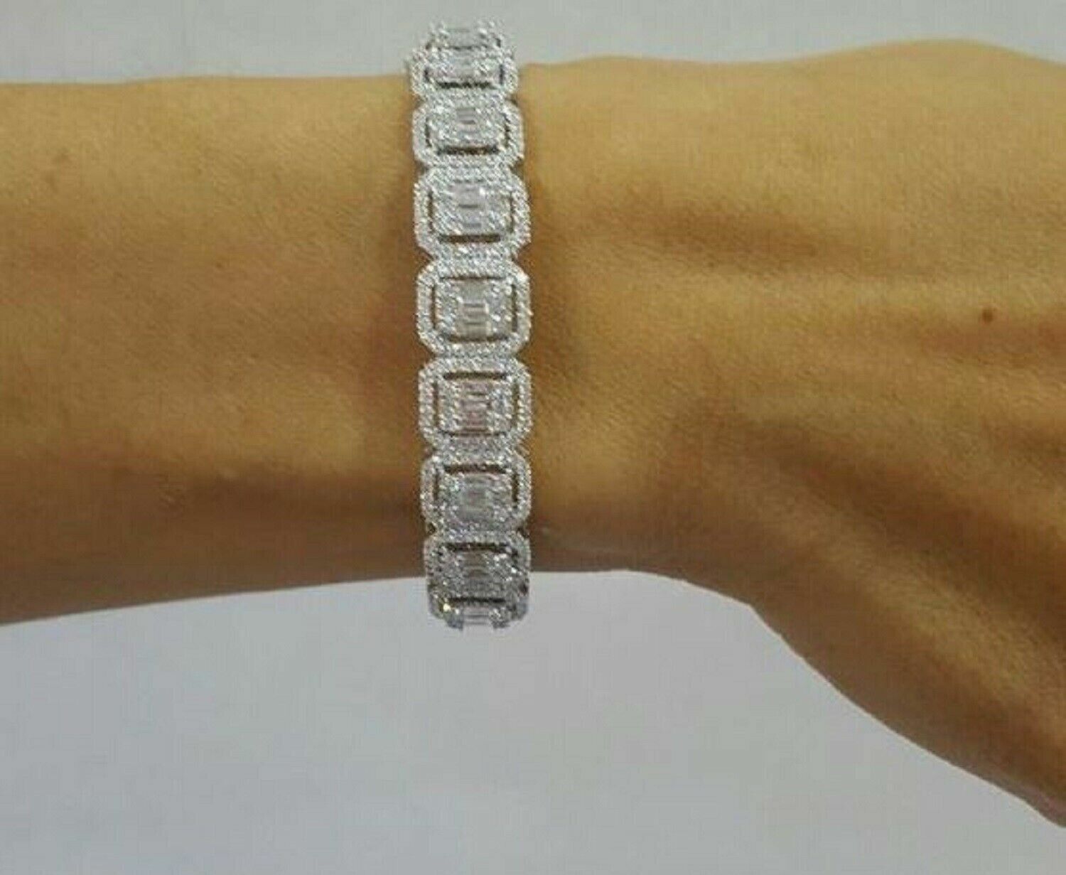 10Ct Round Cut Lab Created Diamond Tennis Bracelet 14K White Gold Plated Silver