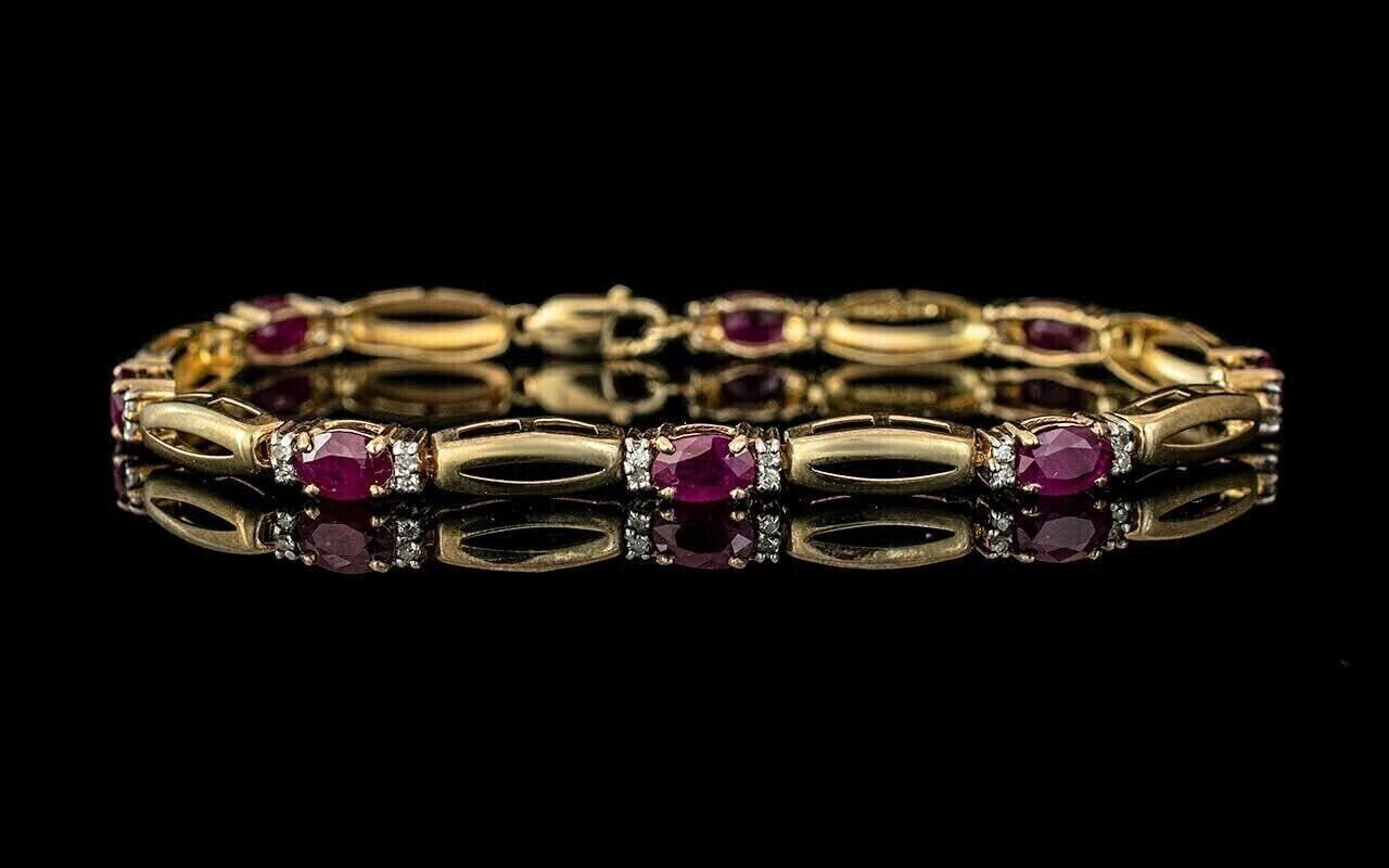 14K Yellow Gold Plated 5 CT Oval Cut Lab Created Pink Ruby Women Tennis Bracelet