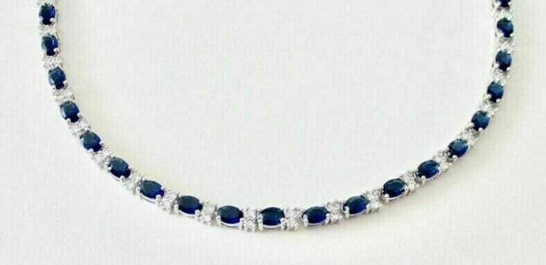 14.00Ct Oval Lab Created Sapphire Diamond Tennis Necklace 14k White Gold Plated 18