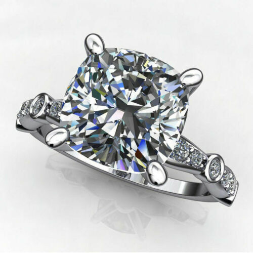 2.70Ct White Cushion Cut Lab-Created Diamond Engagement Ring Sets 14K White Gold