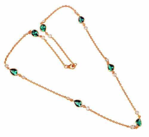 Emerald & Diamond Station By The Yard Necklace 14K Yellow Gold Finish