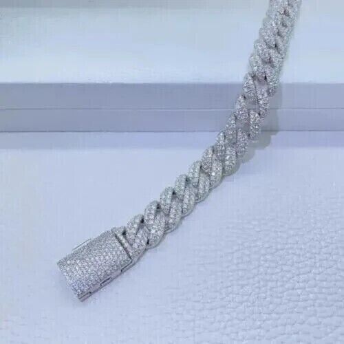 28Ct Round Cut White Diamond Cuban Link Bracelet 14k White Gold Over