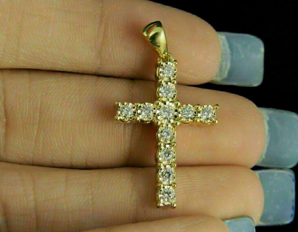 2.0.Ct Round Cut Diamond Row Cross Pendant 14K Yellow Gold Finish 18'' Free Chain