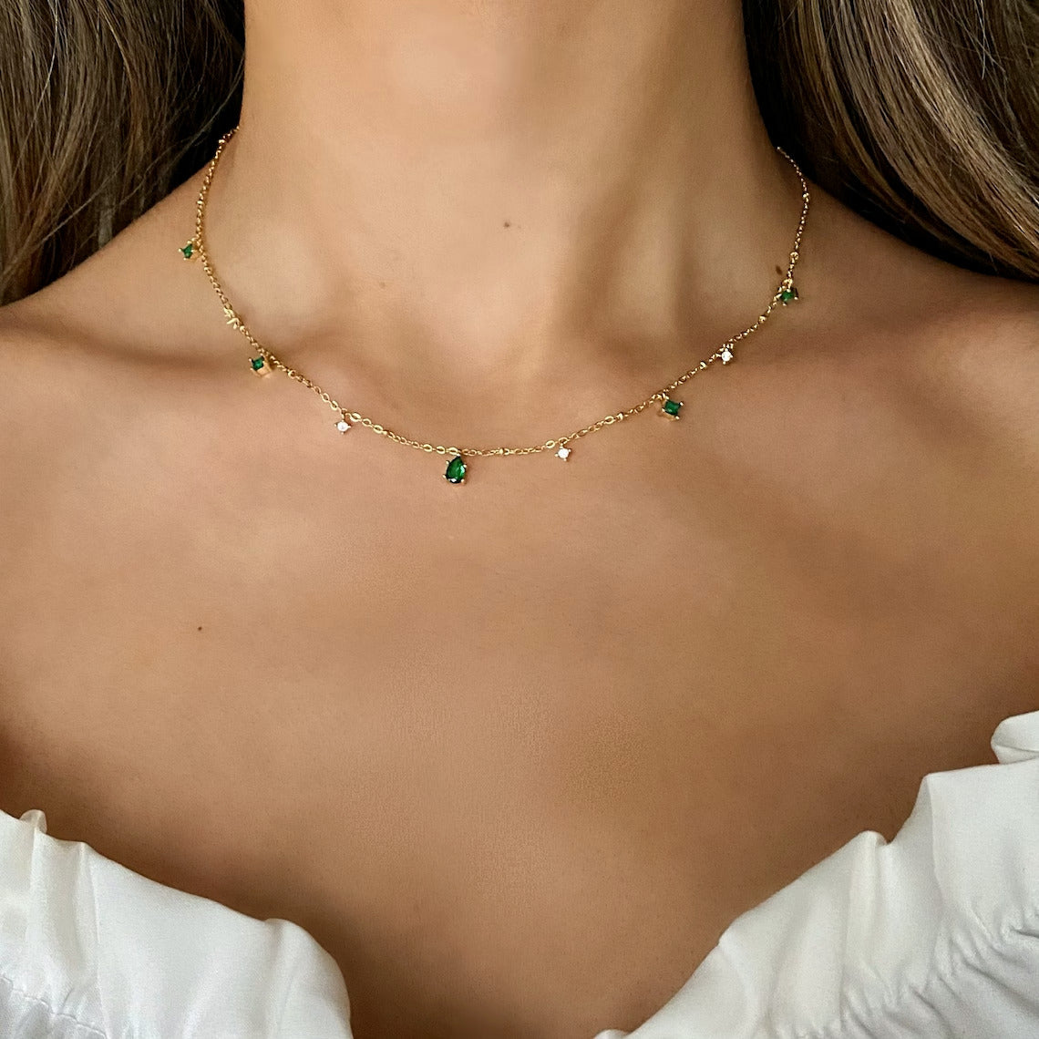 Lab Created Emerald 2.0Ct Pear Cut Women's Charm Necklace 14K Yellow Gold Plated