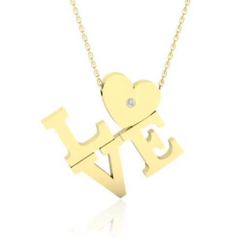 Round Diamond 0.01Ct Lab Created Love❤️Women's Pendant 14K Yellow Gold Plated