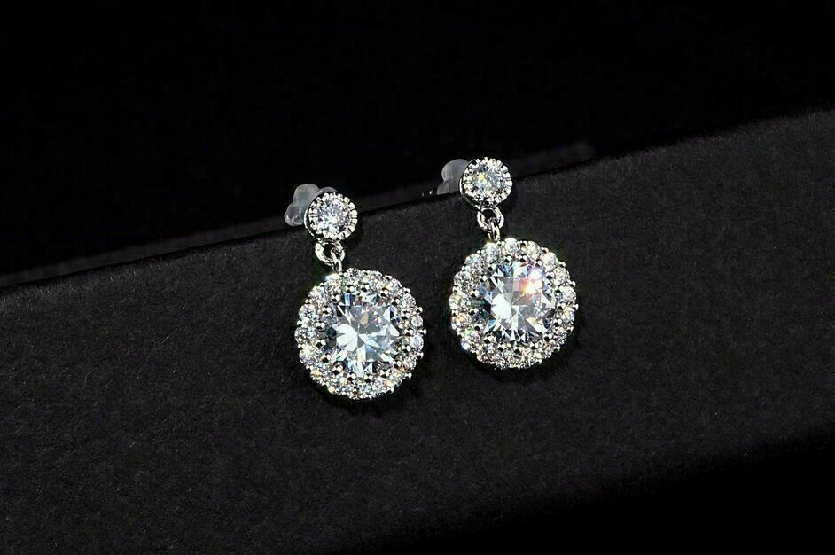 2.0.0Ct Round Cut Attractive Lab-Created Diamond Drop Earrings 14KWhite Gold Plated