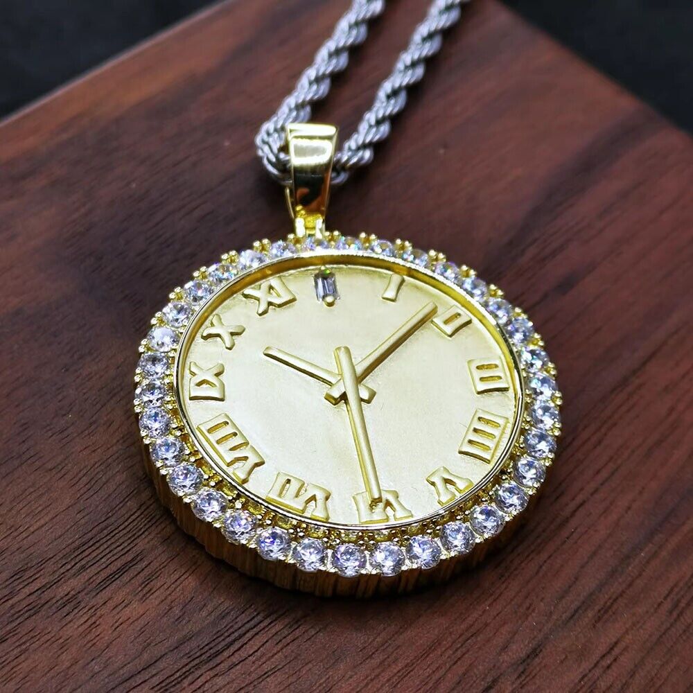 D Brilliant Moissanite 14K Yellow Gold Over Customized Watch Pendant 2.5